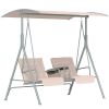 2-Seater Outdoor Porch Swing with Canopy and Table, Patio Swing Chair for Garden, Poolside, Backyard, Beige