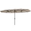 15ft Rectangle Patio Umbrella UPF30+ Extra Large Outdoor Umbrella with Fringe and Crank Handle, Cream White