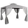 Patio Gazebo 10x12, Gray, 2-Tier Roof, Netting, Steel Frame, Outdoor Shelter