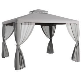 Patio Gazebo 10x12, Gray, 2-Tier Roof, Netting, Steel Frame, Outdoor Shelter