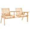 Garden Loveseat with Umbrella Hole Middle Table Natural Wood Tone