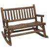 Sturdy Rocking Loveseat: Wooden Log Design, Wide Curved Walnut Seats for Backyard Relaxation