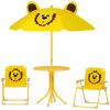 Kids Picnic Table and Chair Set, Outdoor Activity Table with Foldable Chairs, Height Adjustable Umbrella, Yellow