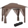 12' x 12' Pop Up Canopy Sun Shade Instant Tent Folding with Mesh Sidewall Netting, 3-Level Adjustable Height and Storage Bag, Khaki
