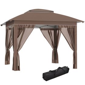 12' x 12' Pop Up Canopy Sun Shade Instant Tent Folding with Mesh Sidewall Netting, 3-Level Adjustable Height and Storage Bag, Khaki