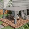 Patio Gazebo 10x12, Gray, 2-Tier Roof, Netting, Steel Frame, Outdoor Shelter