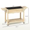 Wood Raised Planter Box, Elevated Garden Bed with Lockable Wheels, Side Tables, Bottom Shelf, Drain Holes, Natural