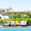 15ft Rectangle Patio Umbrella UPF30+ Extra Large Outdoor Umbrella with Fringe and Crank Handle, Cream White