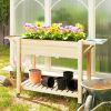 Wood Raised Planter Box, Elevated Garden Bed with Lockable Wheels, Side Tables, Bottom Shelf, Drain Holes, Natural