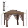 12' x 12' Pop Up Canopy Sun Shade Instant Tent Folding with Mesh Sidewall Netting, 3-Level Adjustable Height and Storage Bag, Khaki