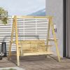 2-Seat Porch Swing Loveseat with Stand and Side Tables, Wooden Patio Swing Chair, for Garden, Poolside, Backyard