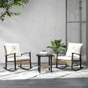 3 Pieces Bistro Set, Patio Wicker Furniture Set with Button Tufted Cushions, Rattan Rocking Chairs, Coffee Table, White
