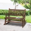 Sturdy Rocking Loveseat: Wooden Log Design, Wide Curved Walnut Seats for Backyard Relaxation