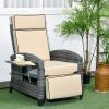 Patio Recliner Chair, Adjustable Backrest, Cushion, Side Tray, Comfortable Outdoor Seating, Khaki