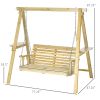 2-Seat Porch Swing Loveseat with Stand and Side Tables, Wooden Patio Swing Chair, for Garden, Poolside, Backyard