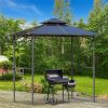 8' x 5' BBQ Gazebo, Outdoor BBQ Canopy with 2 Side Shelves, and Double Layer PC Roof, UV/Rain Resistant, Sturdy Frame, Brown