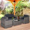 4-Piece Resin Wicker Set Outdoor Seating with Chairs Loveseat Glass Table Gray