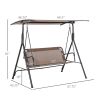 2-Seater Patio Swing Chair, Outdoor Adjustable Canopy Porch Swing with Armrests, Texeline Fabric and Steel Frame, Brown