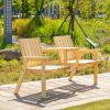 Garden Loveseat with Umbrella Hole Middle Table Natural Wood Tone
