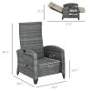 Patio Recliner Chair, Adjustable Backrest, Cushion, Side Tray, Comfortable Outdoor Seating, Khaki