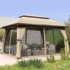 10x13ft Covered Gazebo with Netting Side Walls and 2 Vented Roof, Patio Gazebo Canopy Shelter, Beige