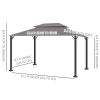 10' x 13' Patio Gazebo w/ Aluminum Frame Double Roof, Outdoor Gazebo Canopy Shelter with Netting & Curtains, Gray