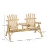 Wooden Adirondack Chair with Center Table, 2-Seat Garden Chair for Lounging and Relaxing Outdoors Natural