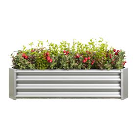 4Ã—2Ã—1ft  Galvanized Metal Raised Garden Bed, Planter Box Rectangle Raised Planter for Flowers Plants, Vegetables Herb Silver (Color: silver)