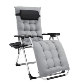 Zero Gravity Chair, Reclining Camping Lounge Chair for Indoor, Reclining Patio Chairs with Cup Holder Trays and Removable Cushion (Color: Grey)