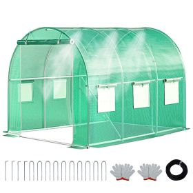 Walk-in Tunnel Greenhouse with Watering System Heavy Duty Portable Green House Protect Gardening Plants 1 Zipper Mesh Door, 8 Roll-up Windows (Color: green, size: 10ft)