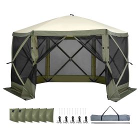 Pop Up Gazebo Tent, Pop-Up Screen Tent 6 Sided Canopy Sun Shelter with 6 Removable Privacy Wind Cloths & Mesh Windows (Color: Military Green, Item Size: 12 x 12 ft)
